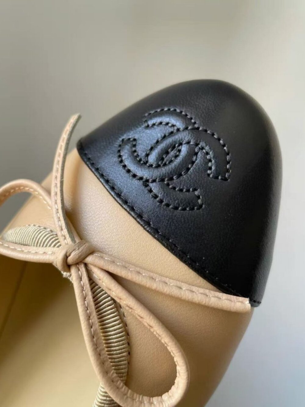 CHANEL Beige & Black CC Ballet Flats - Picture 6 of 8